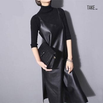 New Fashion Style PU Leather Spaghetti Straps Sleeveless Dress Fashion Nova Clothing TAKE IMAGE