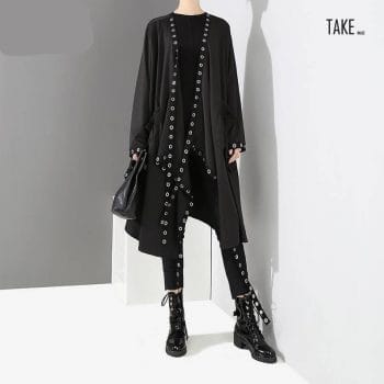 New Fashion Style Long Tape Stitched Metal Holes Jacket Fashion Nova Clothing TAKE IMAGE