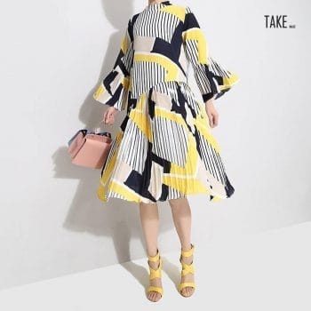 New Fashion Style Yellow Striped Printed Dress Fashion Nova Clothing TAKE IMAGE